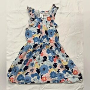 Gymboree Floral Dress Girls 6 Blue Coral Excellent Ruffle Sleeve Rayon Summer